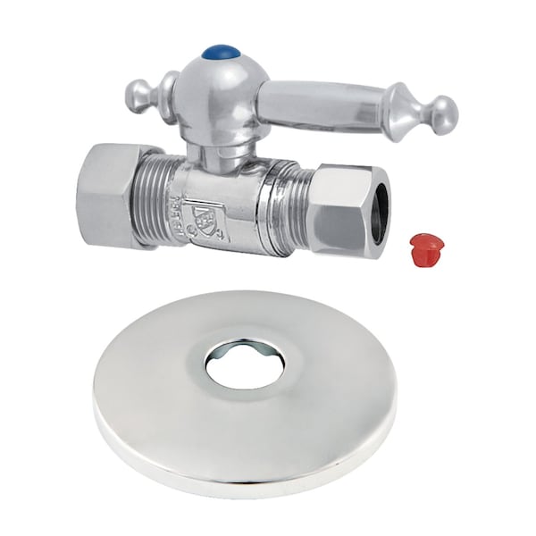 Kingston Brass CC44451TLK 5/8" OD X 1/2" OD Comp Quarter-Turn Straight Stop Valve with Flange, Polished Chrome CC44451TLK - main